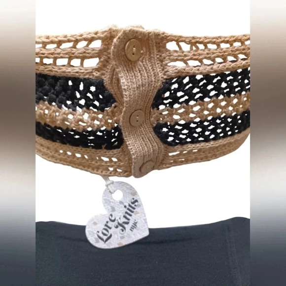 Love Knits NWT Crochet Crop Tan and Black Top Size Small - Picture 4 of 7